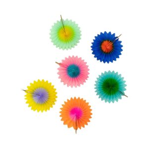 Two Tone Flower Fan Paper Decoration Set Paper Sunset Oranments 5pcs