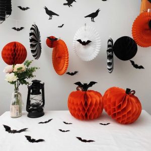 Hanging Paper Fans Halloween Pumpkin Honeycomb