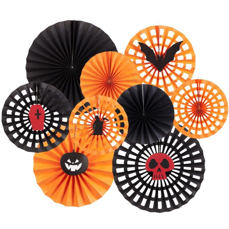 Pack of 9 Halloween Paper Fans Decorations Spider Paper Fan Decorations