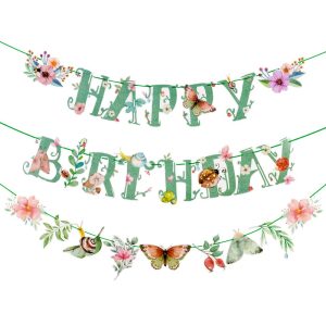 Personalized Green Spring Butterfly Happy Birthday Party Banner