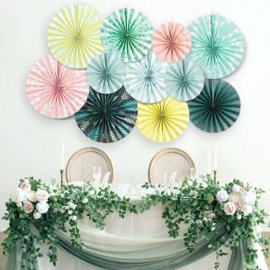 Supplier of Bulk Sage Green Folding Paper Fan Decor Sets