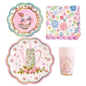 Teapot Pattern Paper Cups Paper Plates Set Tea Party Tableware Set Supplier 1