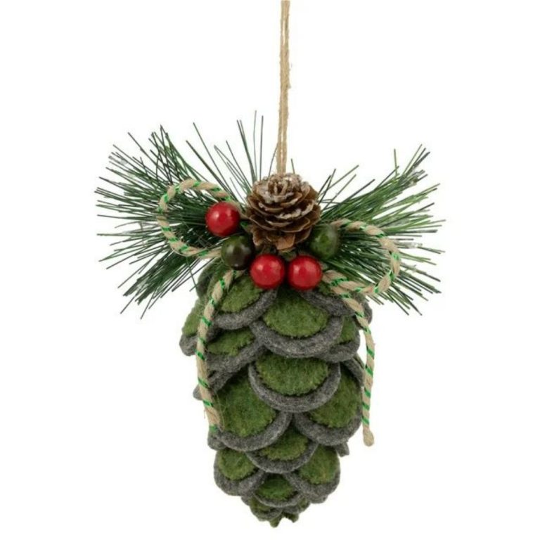 6inch Green Felt Pine Cone With Berries Christmas Ornaments Personalized