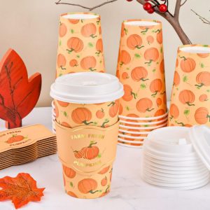 Bespoke Autumn Pumpkin Coffee Cups Personalized Disposable Cups with Lids