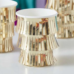 Custom Paper Party Cups Fringed Gold Paper Cup