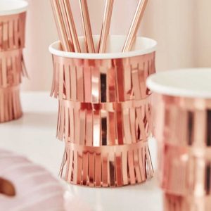 Disposable Party Cups Fringe Rose Gold Paper Cups