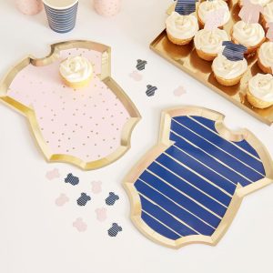 Gold Foiled Pink Navy Gender Reveal Personalised Paper Party Plates