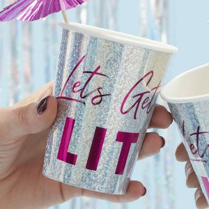 Holographic Lets Get Lit Customize Reusable Party Cup