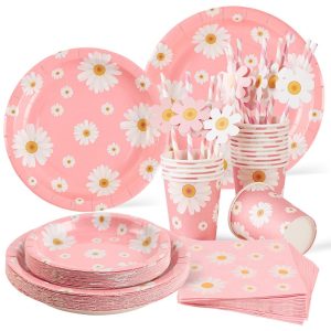 Little Pink Personalised Daisy Party Tableware Industry