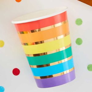 Personalised Party Cups Gold Foil Rainbow Party Paper Cups