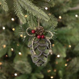 Personalized Green Felt Pine Cone Christmas Ornament Rustic Holiday Elegance