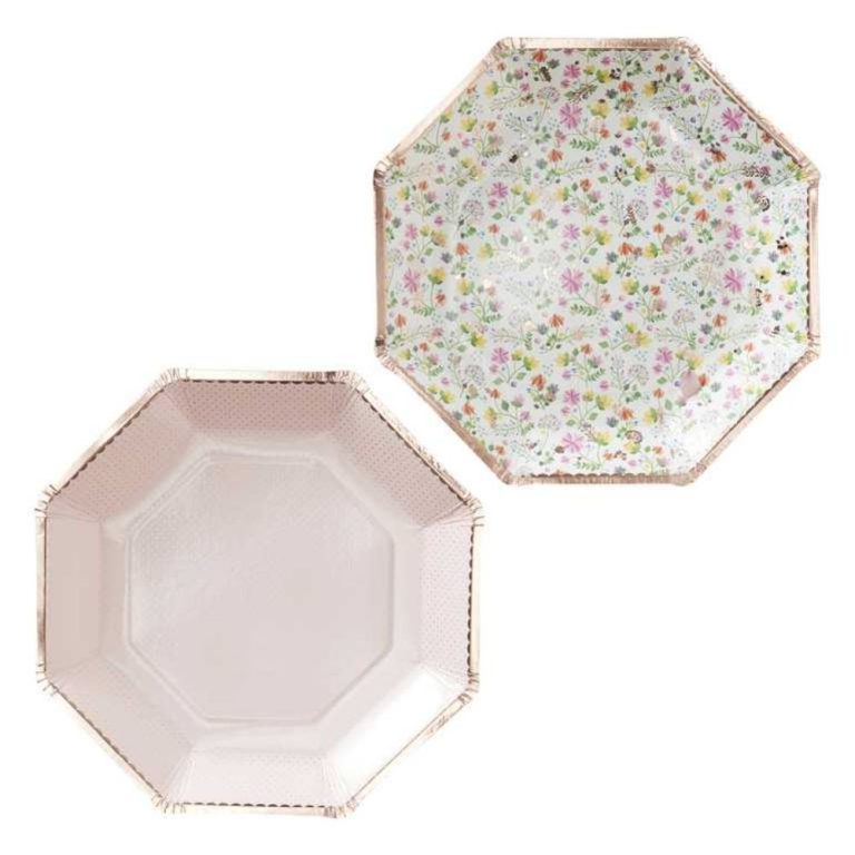 Rose Gold Floral Paper Party Plates Bulk