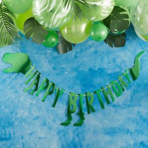 Dino Theme Green Happy Birthday Banner