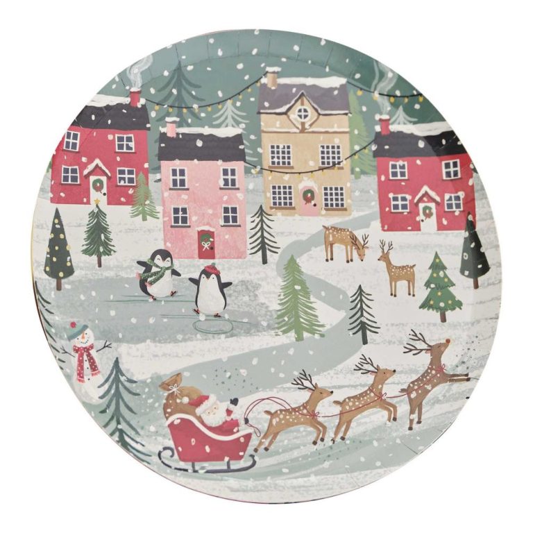 Festive Scene Christmas Paper Plates Bulk