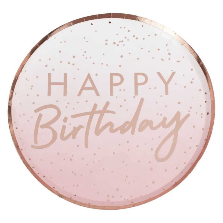 Rose Gold Ombre Paper Happy Birthday Plates Wholesale MOQ 10000 PCS