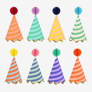 Set Of 8 Multi Colored Striped Paper Party Hats Wholesale