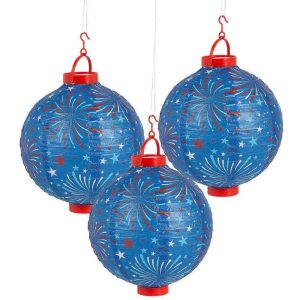 Blue Red Light Up Patriotic Themed Custom Paper Lanterns 3pcs