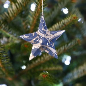 Blue Silver Sky Star Folded Paper Ornament