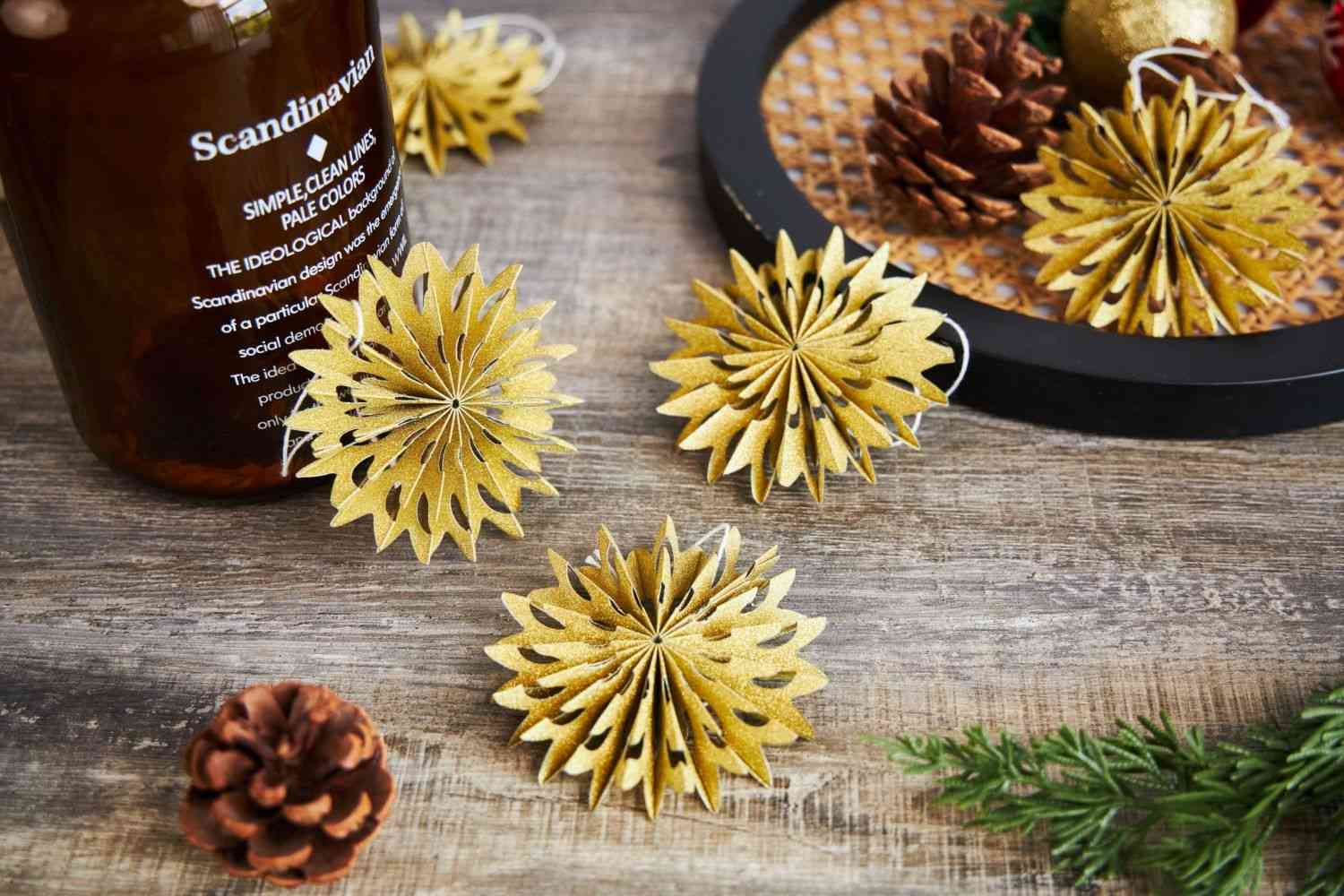 Christmas Gold Paper Fan Decorations