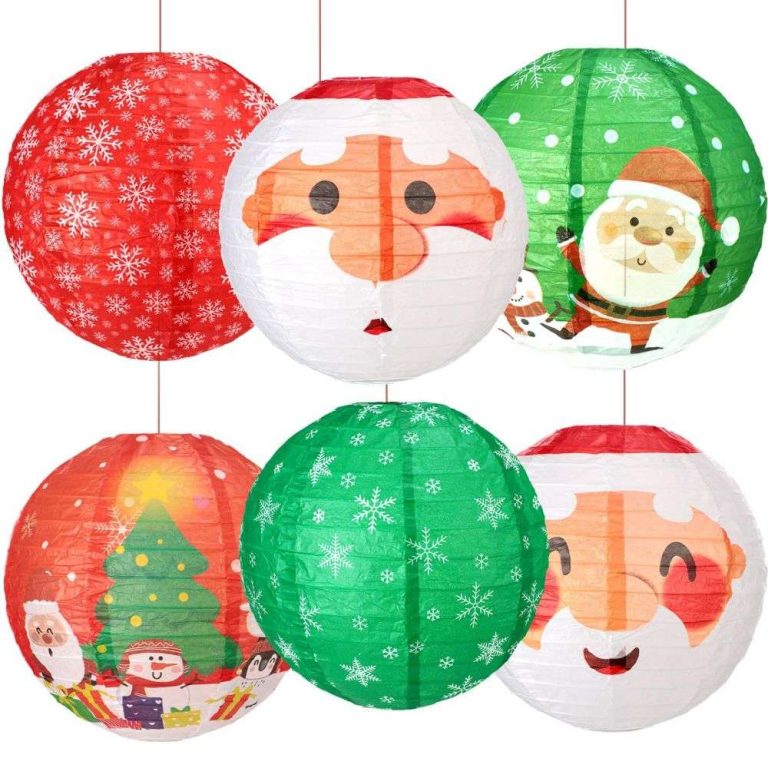 Christmas Tree Party Decorations Colorful Custom Round Paper Lanterns 6pcs