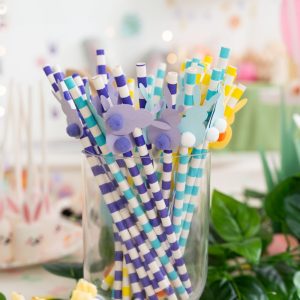 Easter Party Striped Drinking Paper Straws with Pompom Bunny