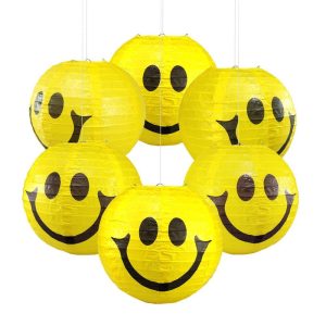 Factory Custom Yellow Round Smiling Face Paper Lanterns 6pcs