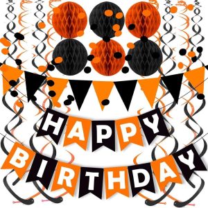 Factory Wholesale Black Orange Happy Birthday Party Decoration Set