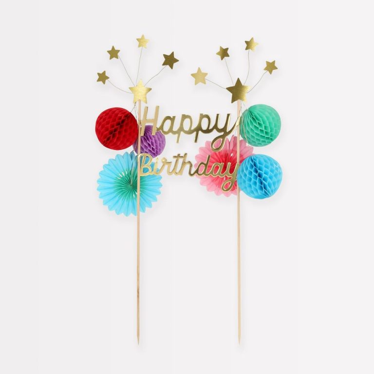 Happy Birthday Natural Bamboo Cake Topper With Honeycomb Decorations