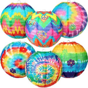 Hippie Groovy Party Paper Lanterns Tie Dyed Paper Lanterns Wholesale 6pcs