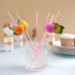 Multi Colored Fruit Luau Honeycomb Style Pool Party Drinking Straws