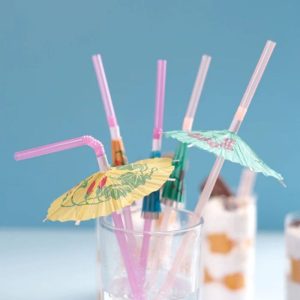 Multi Colored Umbrella Luau Pool Party Straws