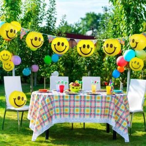 Outdoor Party Supplies Yellow Round Smiling Face Paper Lanterns