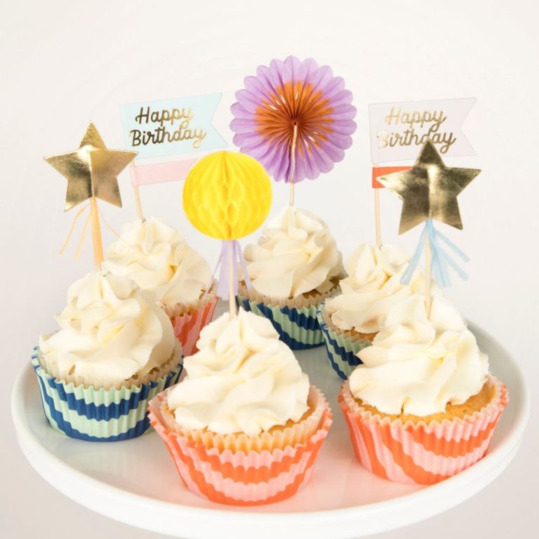 Personalized Stripe Party Cupcake Kit Pack Of 24 Toppers In 4 Designs