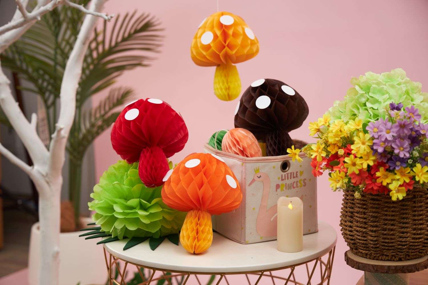 colorful mushroom paper decorations honeycomb ornaments