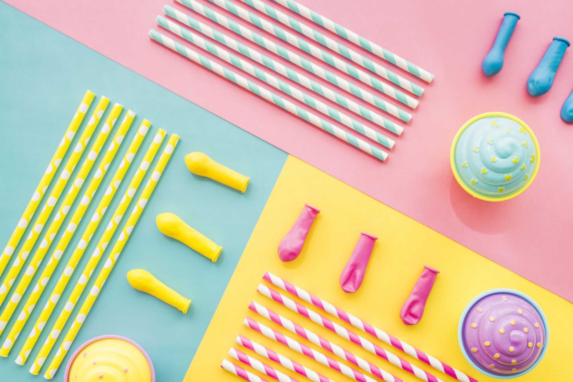 colored paper straws composition birthday party celebration