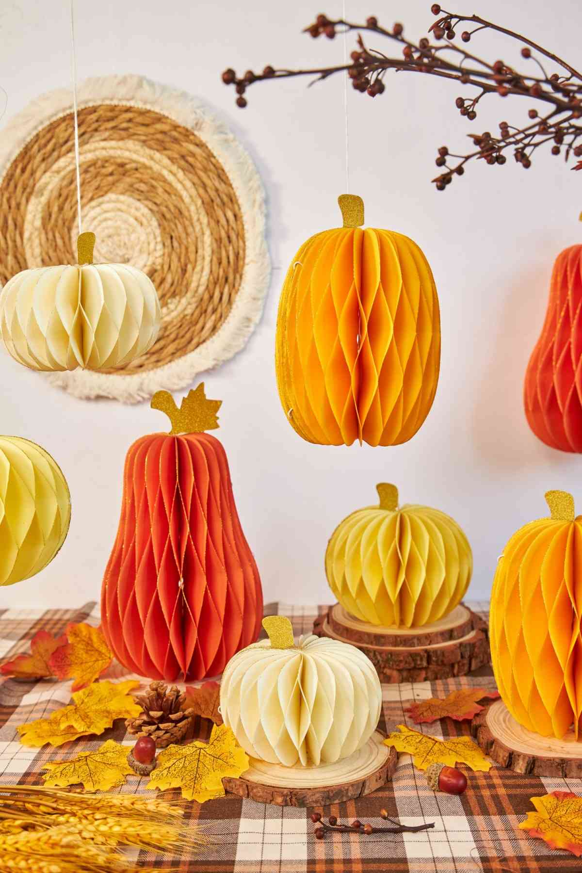 different sized pumpkins ornamental corn arrangements