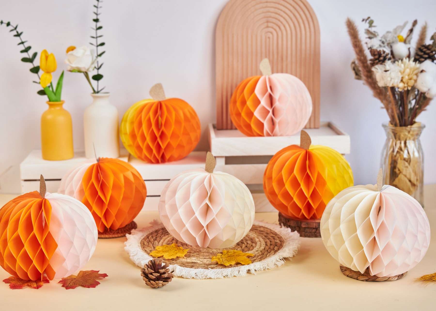 two toned paper honeycomb pumpkin crafts