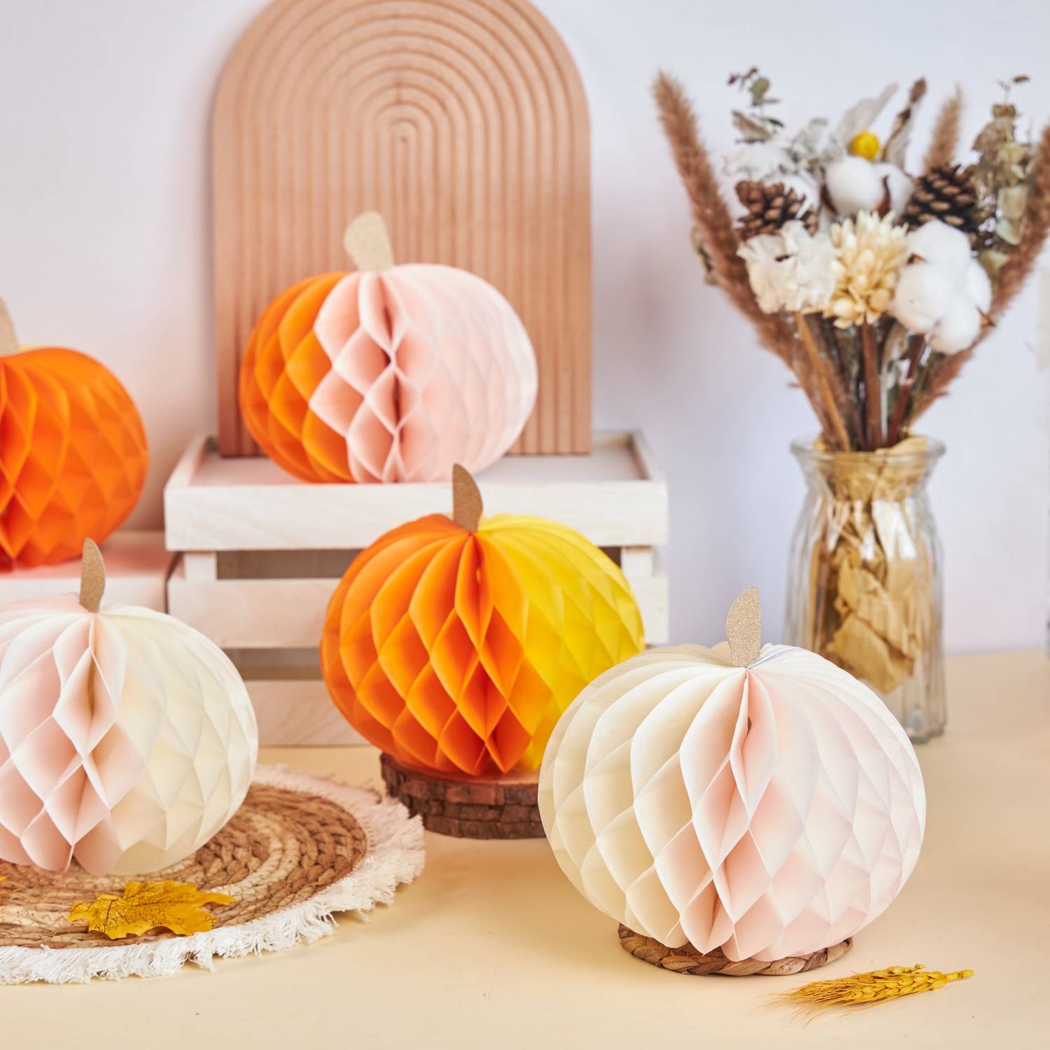 two toned paper pumpkins honeycomb crafts