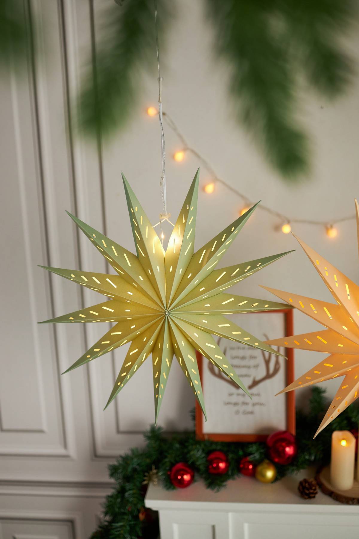 light green paper star lamp shade