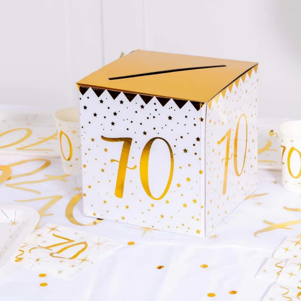 70th Birthday White Gold Sparkle Card