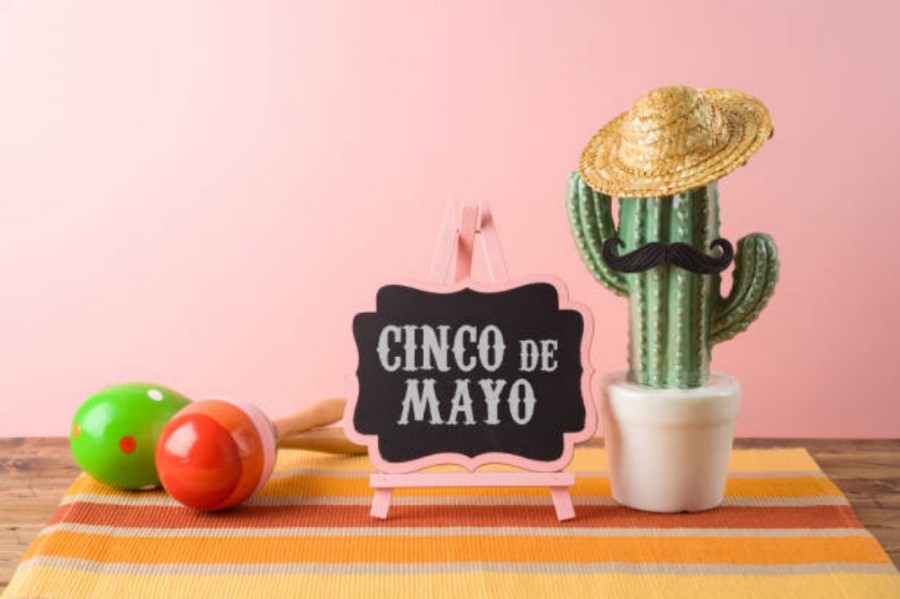 Cinco de Mayo holiday background with Mexican cactu centerpiece