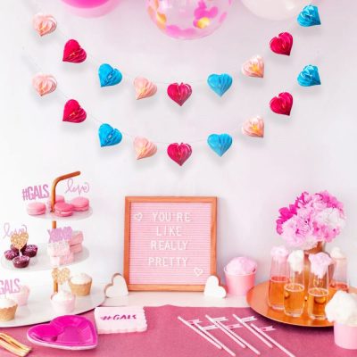 Customized Paper Honeycomb Heart Garland with Bulk Lighting